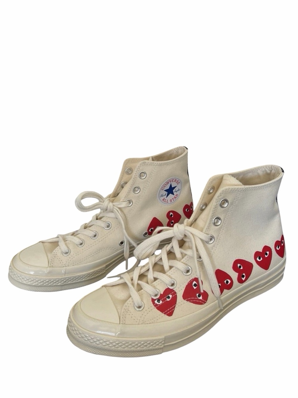 Comme Des Garcons x Chuck Taylor Unisex High-Top Sneakers with Red Heart Motifs